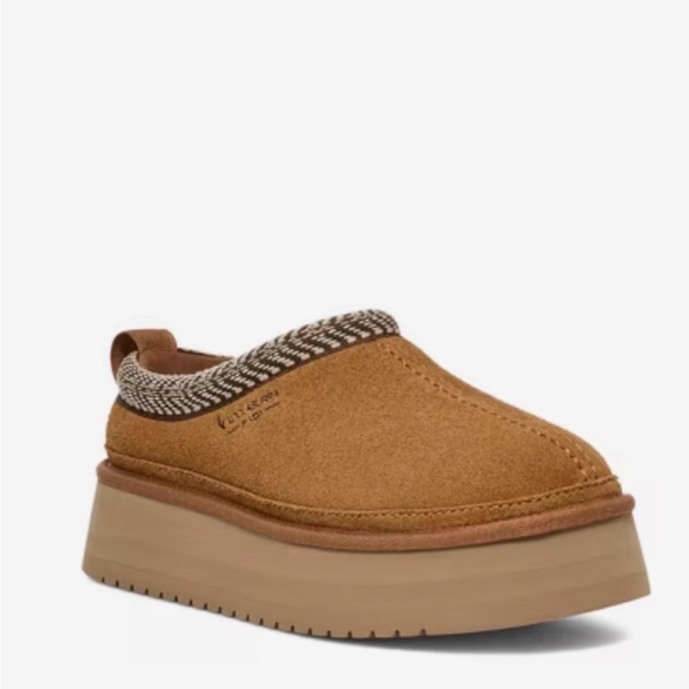 Koolaburra by UGG Tan Suede Platform Slip-On with Patterned Knit Collar